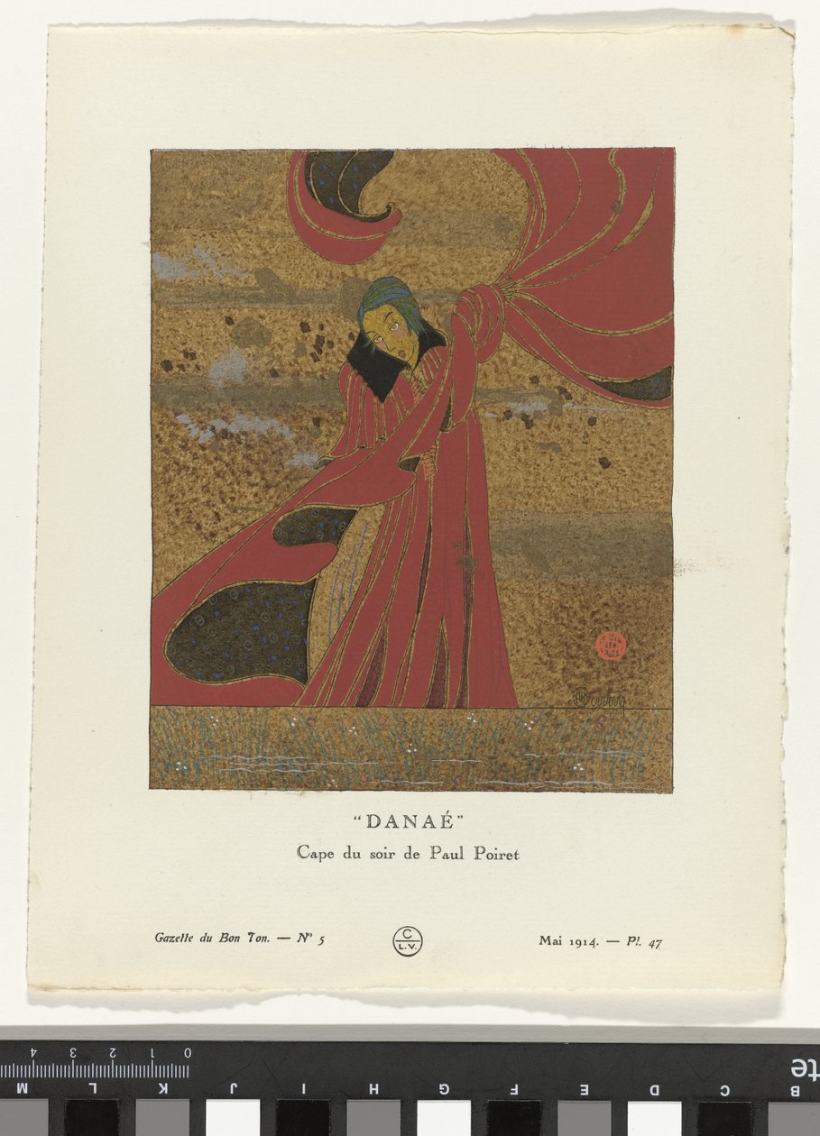 Gazette du Bon Ton, 1914 - No. 5, Pl. 47: Danaé / Cape du soir di Paul Poiret da Charles Martin