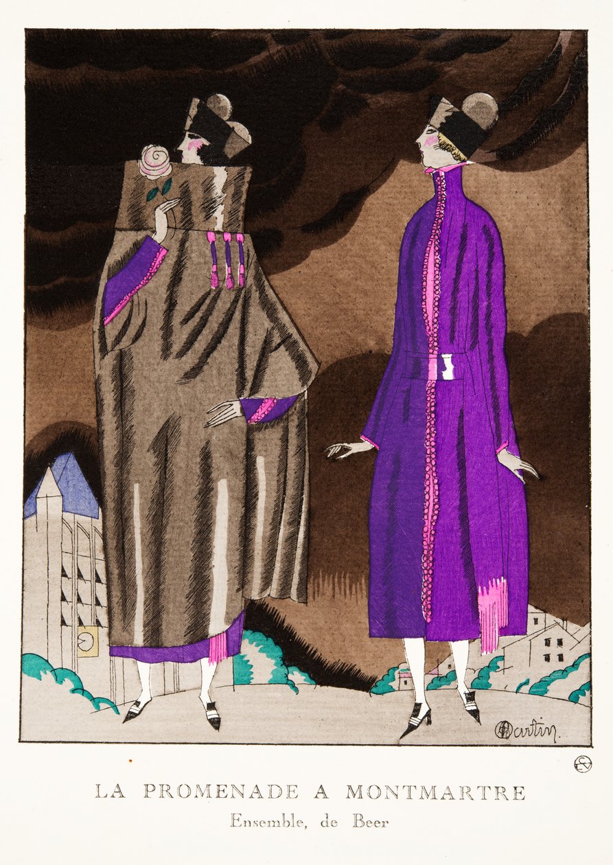 La Promenade à Montmartre, da una collezione di tavole di moda, 1920 da Charles Martin