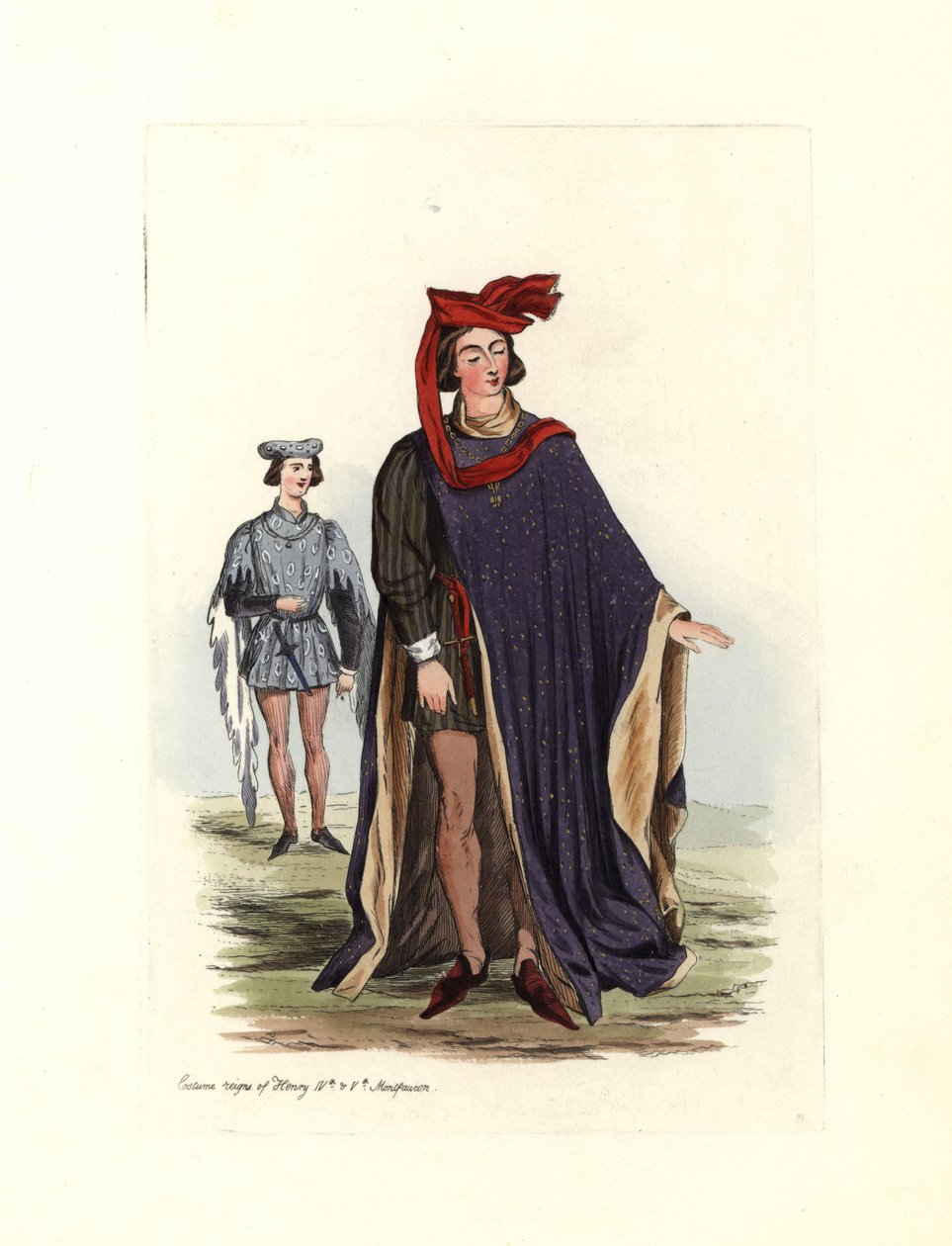 Costume maschile tipico durante il regno di Enrico IV e Enrico V, illustrazione da 