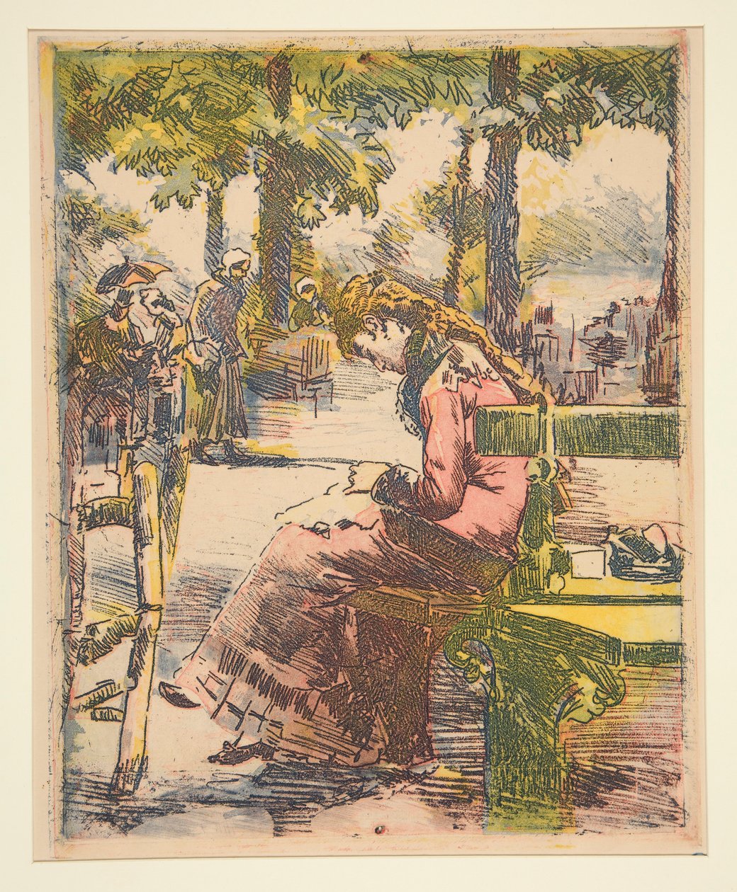 Giovane Ragazza su una Panchina, Cucendo da Charles Maurin