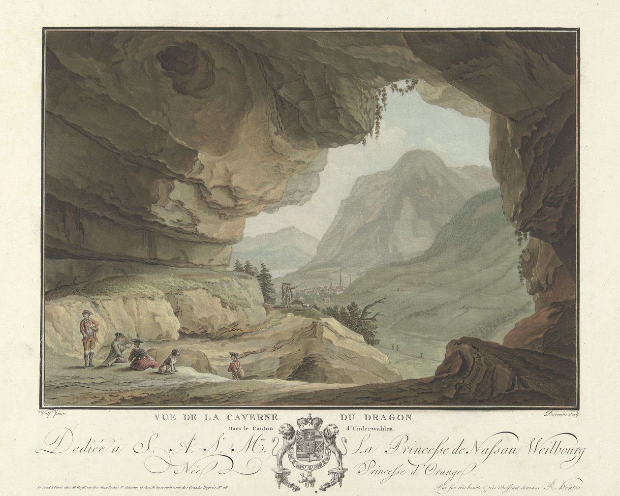 Veduta di un paesaggio dalla Grotta del Drago da Charles Melchior Descourtis