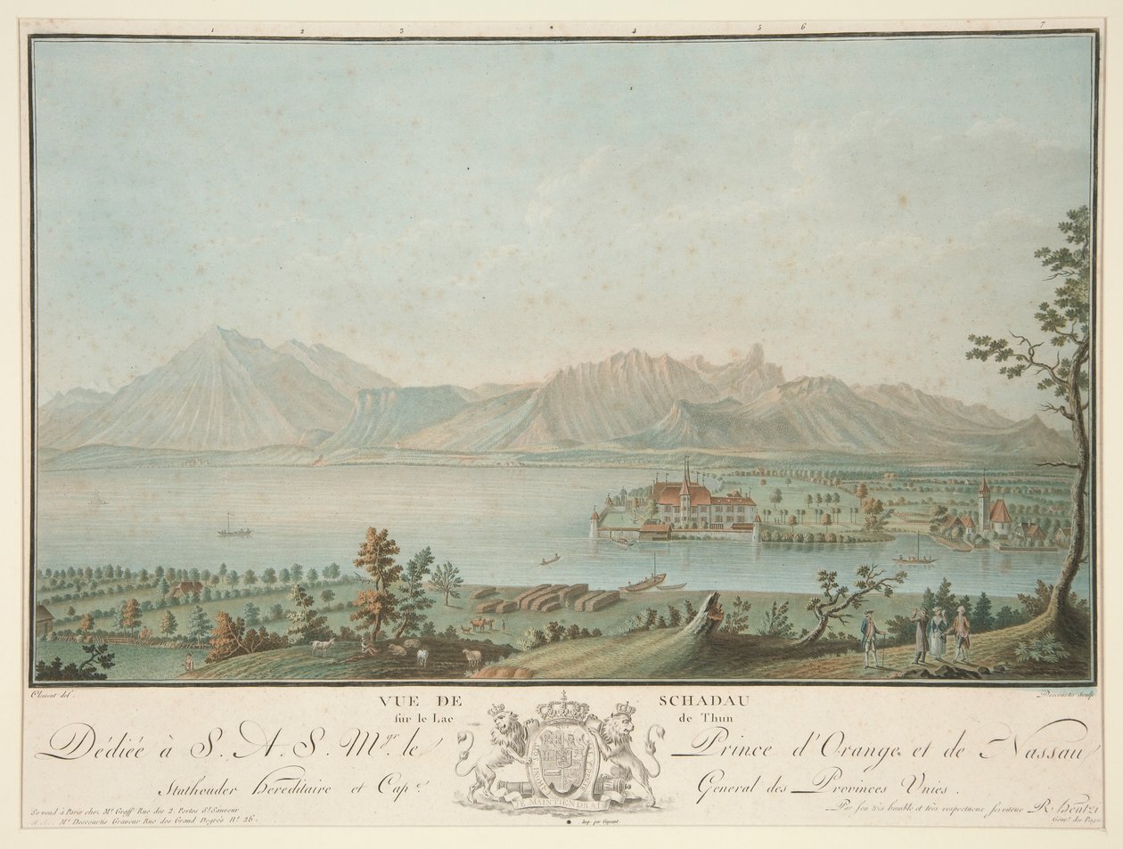 Veduta di Schadau sul lago di Thun (dopo Clement) da Charles Melchior Descourtis
