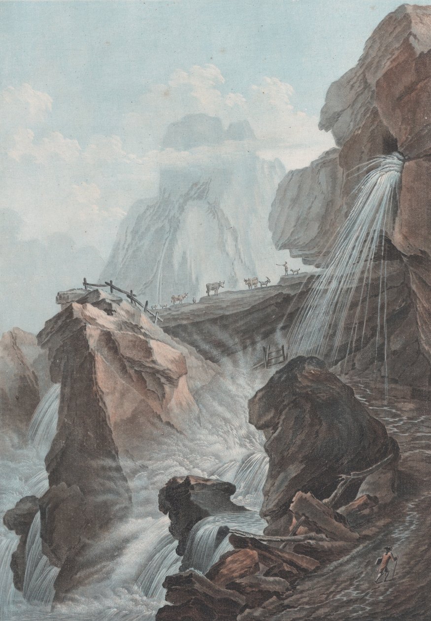 Vista della cascata del torrente di Gelten, 1785 da Charles Melchior Descourtis