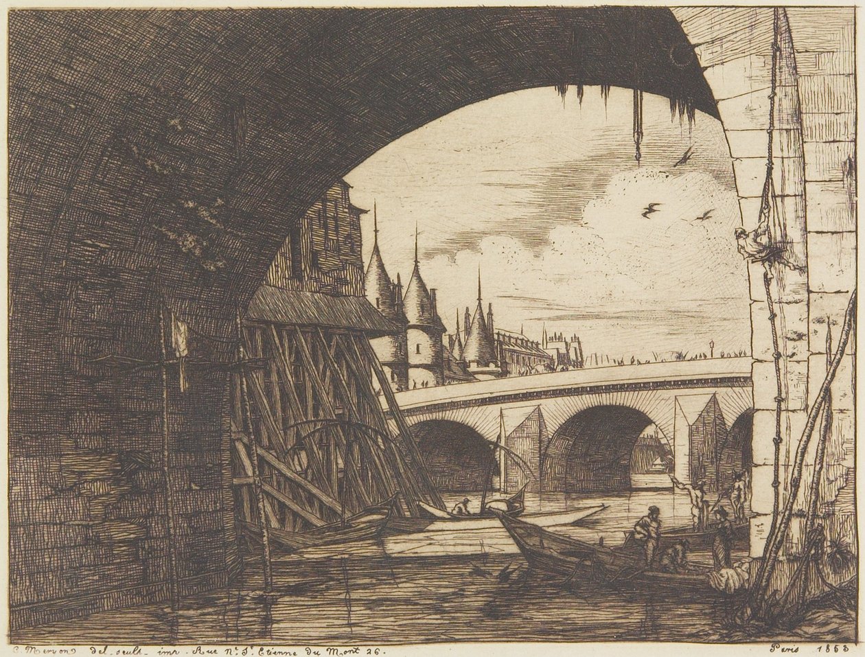 Un arco del ponte di Notre-Dame da Charles Meryon