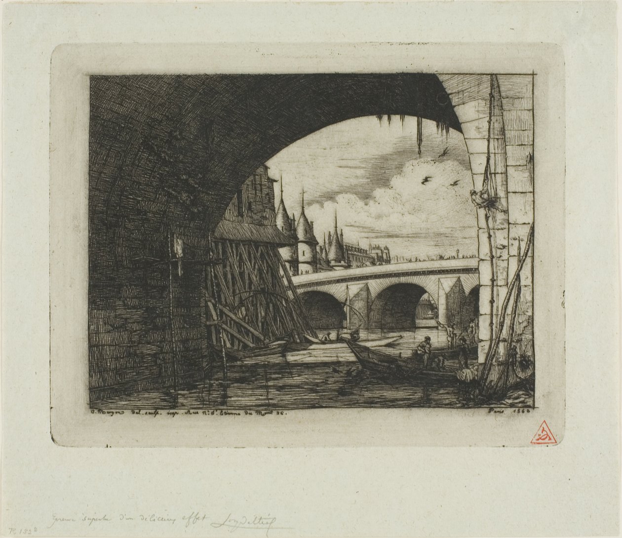 Un arco del Pont Notre-Dame, Parigi da Charles Meryon
