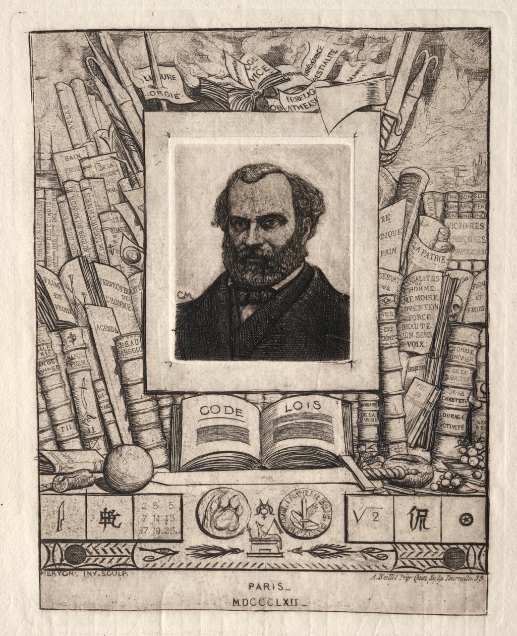 Armand Gueraud di Nantes, stampatore e uomo di lettere, 1862 da Charles Meryon