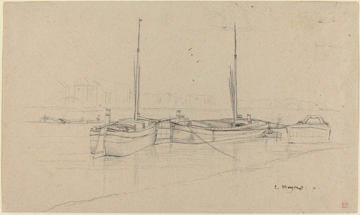 Barche sul fiume con alberi da Charles Meryon