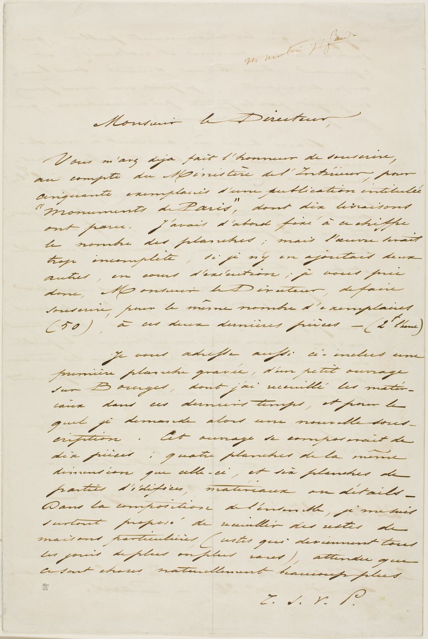 Lettera autografa di Charles Meryon da Charles Meryon