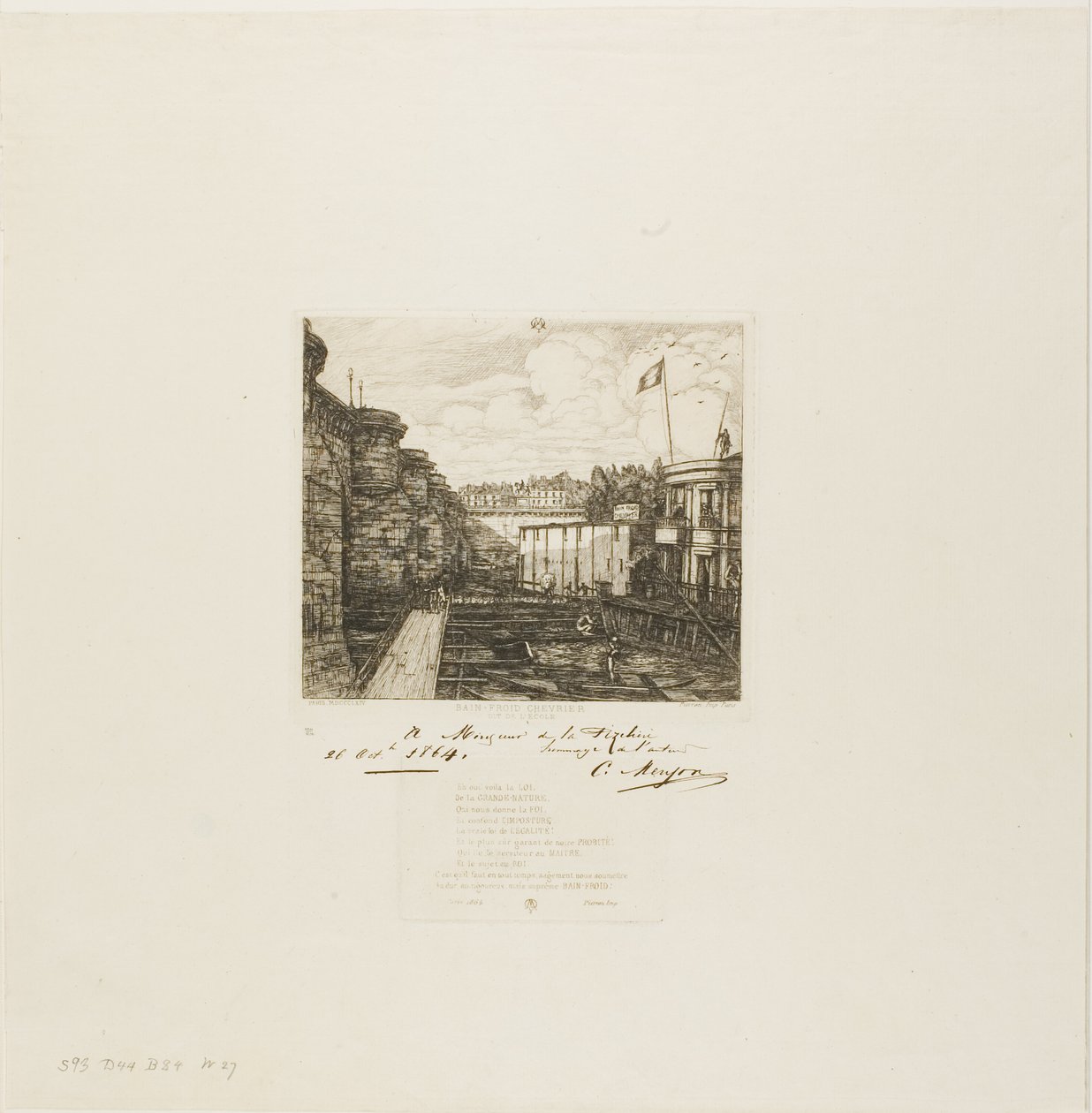 Stabilimento di bagni freddi di Chevrier, Parigi da Charles Meryon