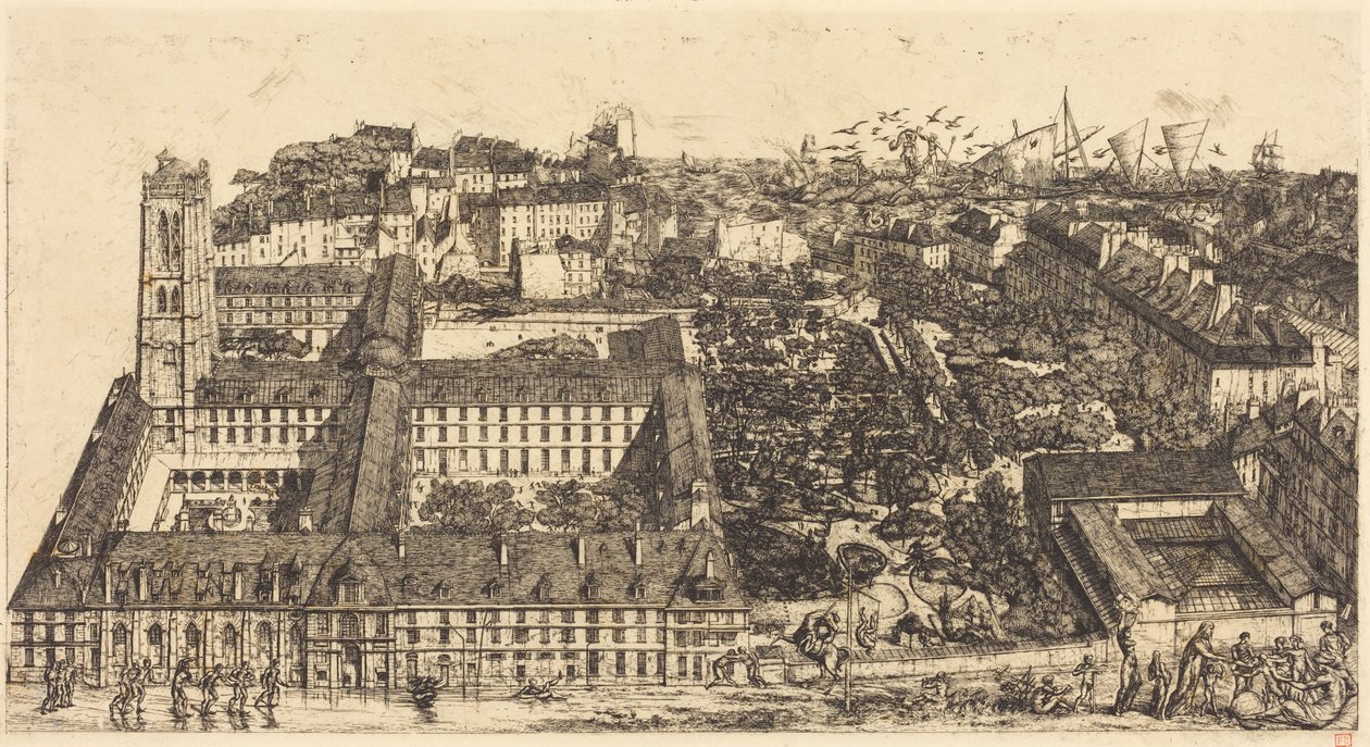 Collège Henri IV, Parigi, o Lycée Napoléon (Collegio Enrico IV o Scuola Napoleone, Parigi) da Charles Meryon