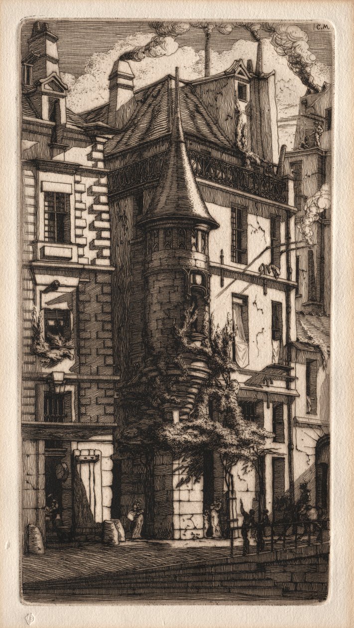 Incisioni di Parigi: Casa con torretta, Weavers Street, 1852 da Charles Meryon