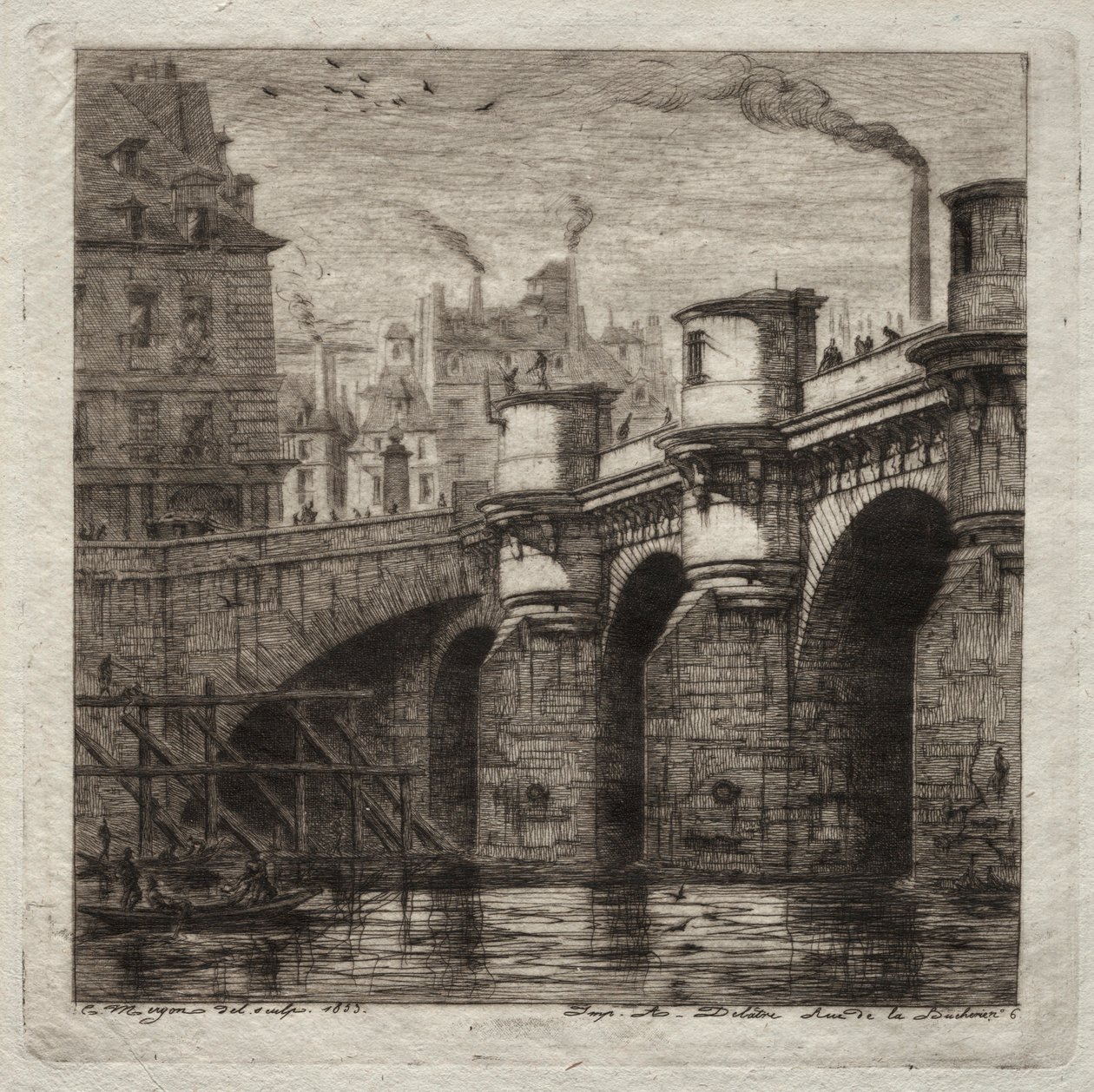 Incisioni di Parigi: Il Nuovo Ponte, 1853 da Charles Meryon