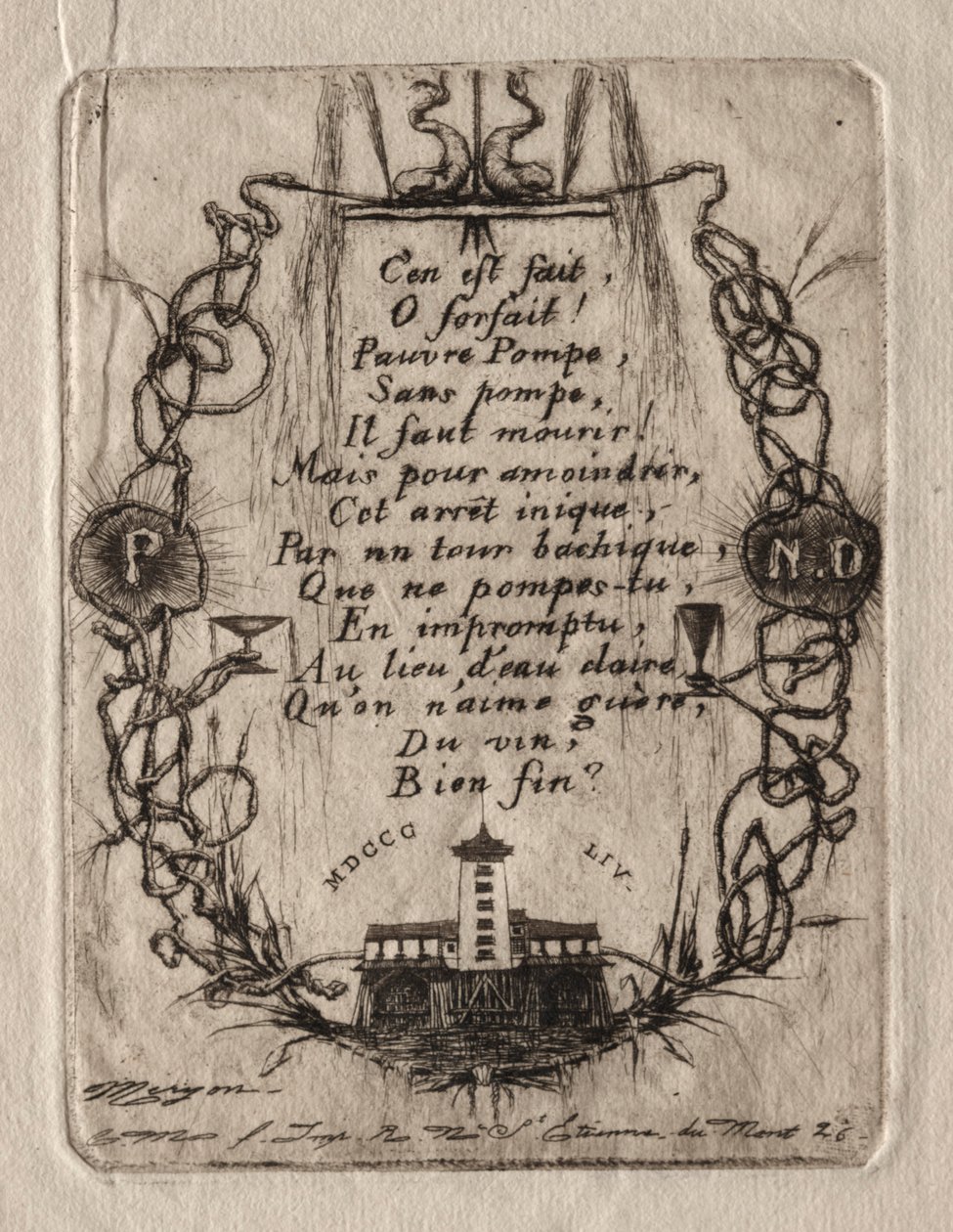 Incisioni di Parigi: La pompa di Notre Dame, piccola lastra, 1854 da Charles Meryon