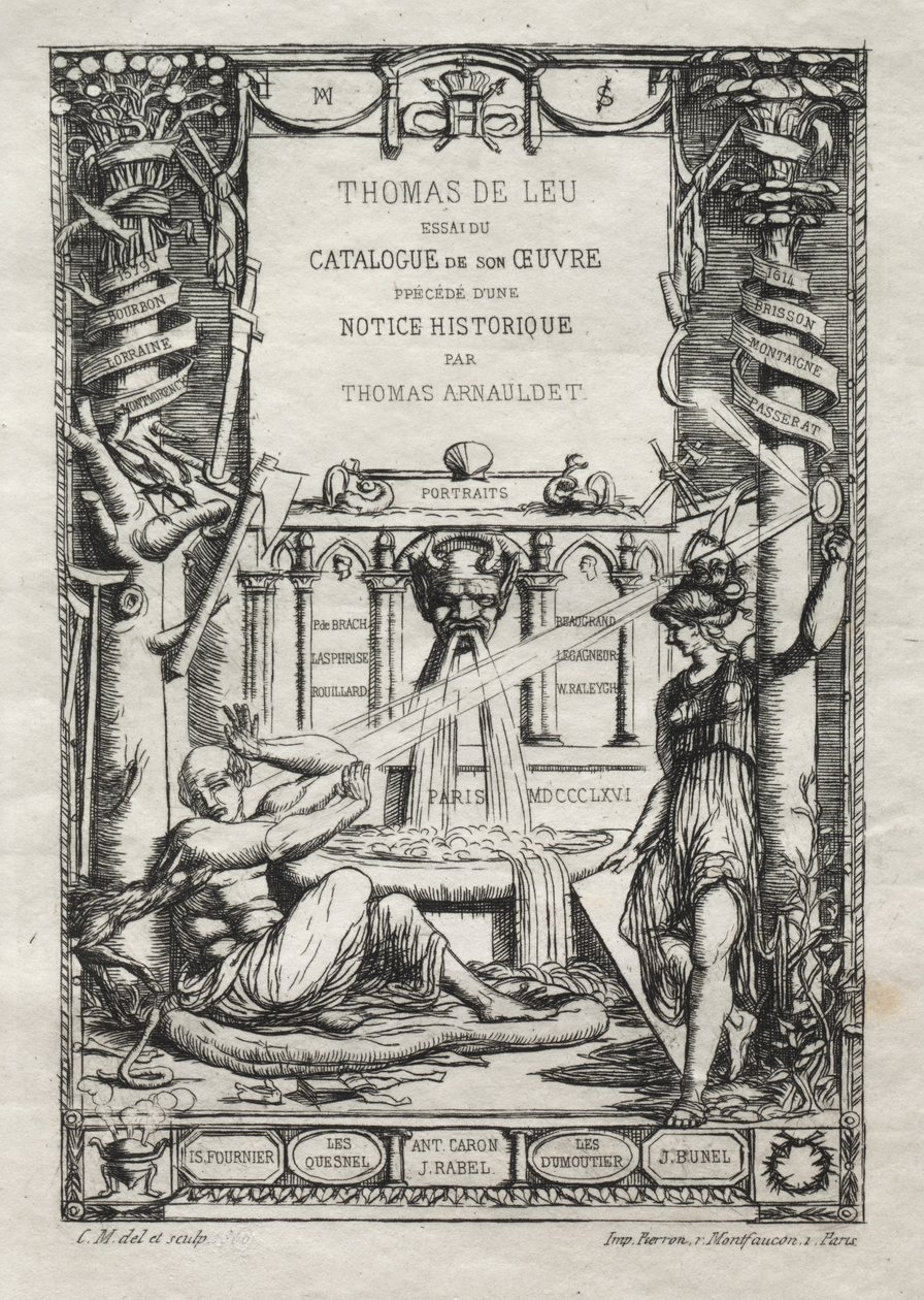Frontespizio per un catalogo delle incisioni di Thomas de Leu da Charles Meryon