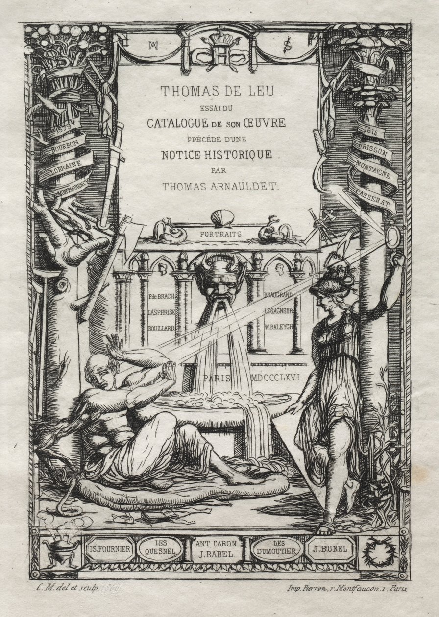 Frontespizio per un catalogo delle incisioni di Thomas de Leu, 1866 da Charles Meryon