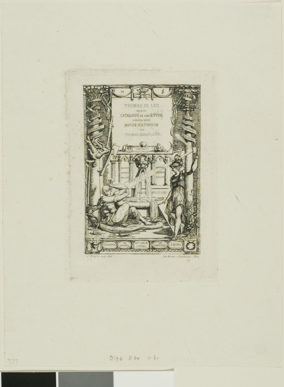 Frontespizio per il catalogo delle opere di Thomas De Leu da Charles Meryon