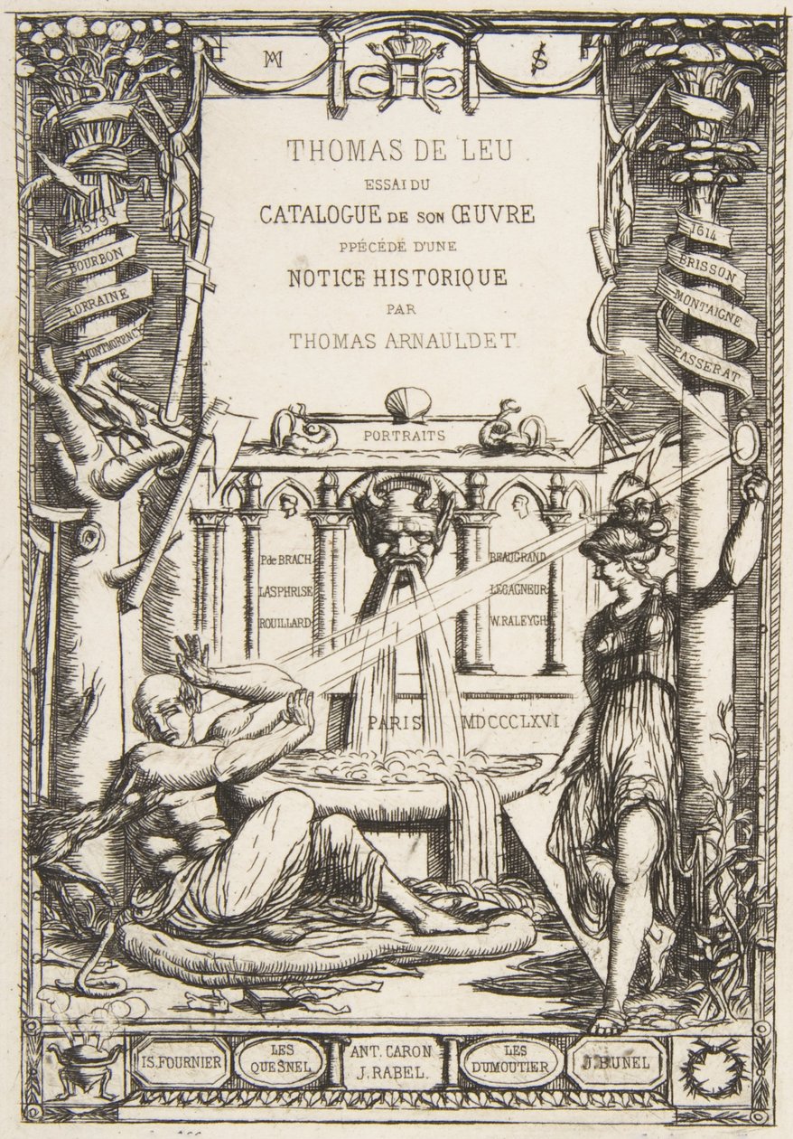 Frontespizio per il catalogo delle opere di Thomas De Leu, 1866 da Charles Meryon