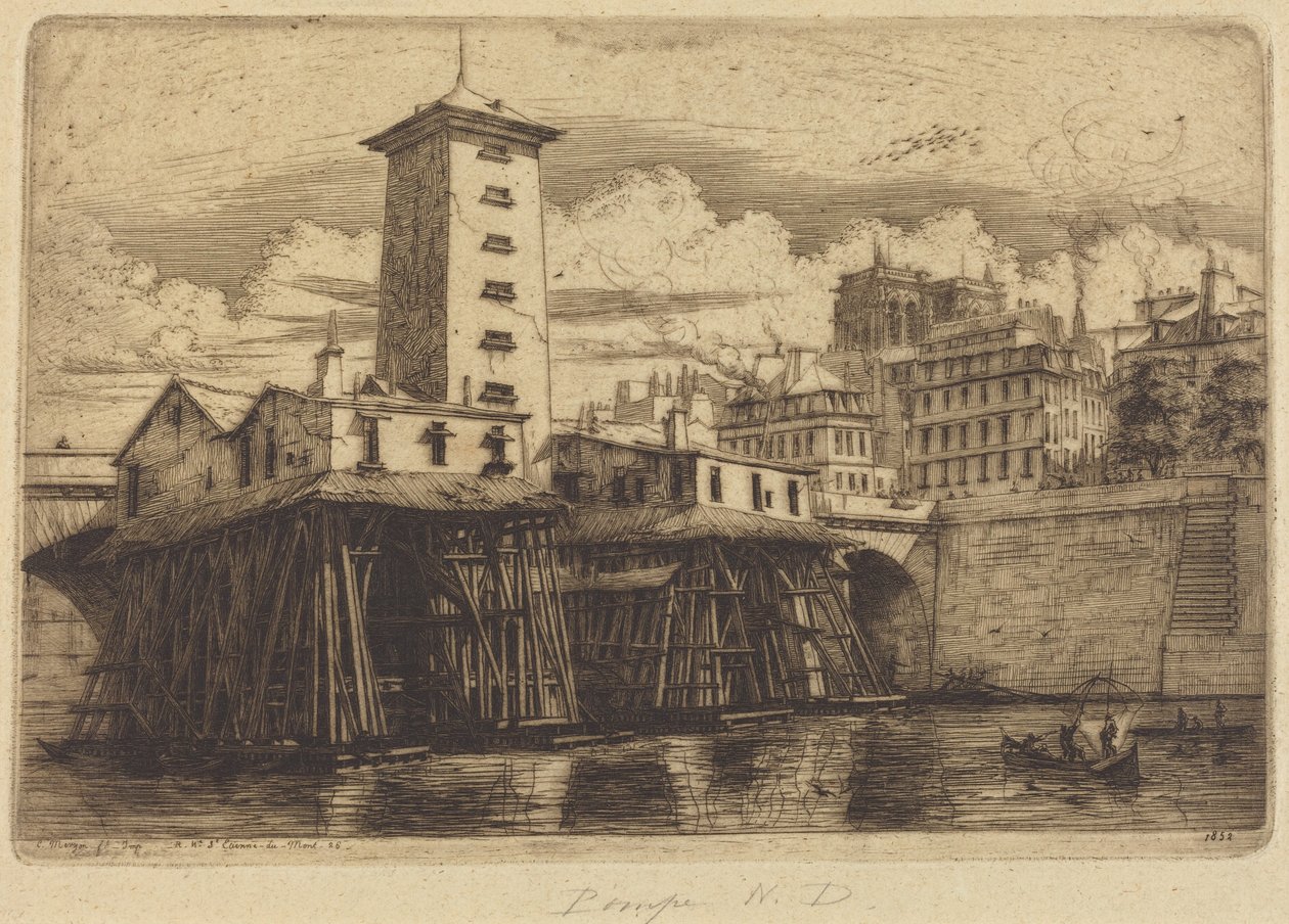 La pompa di Notre-Dame, Parigi da Charles Meryon