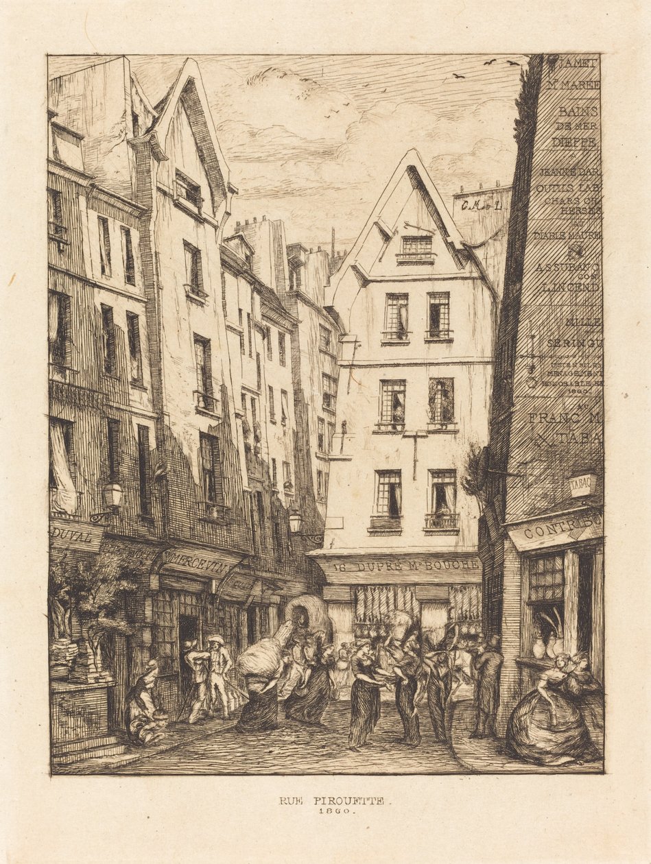 La Rue Pirouette aux halles, Parigi da Charles Meryon