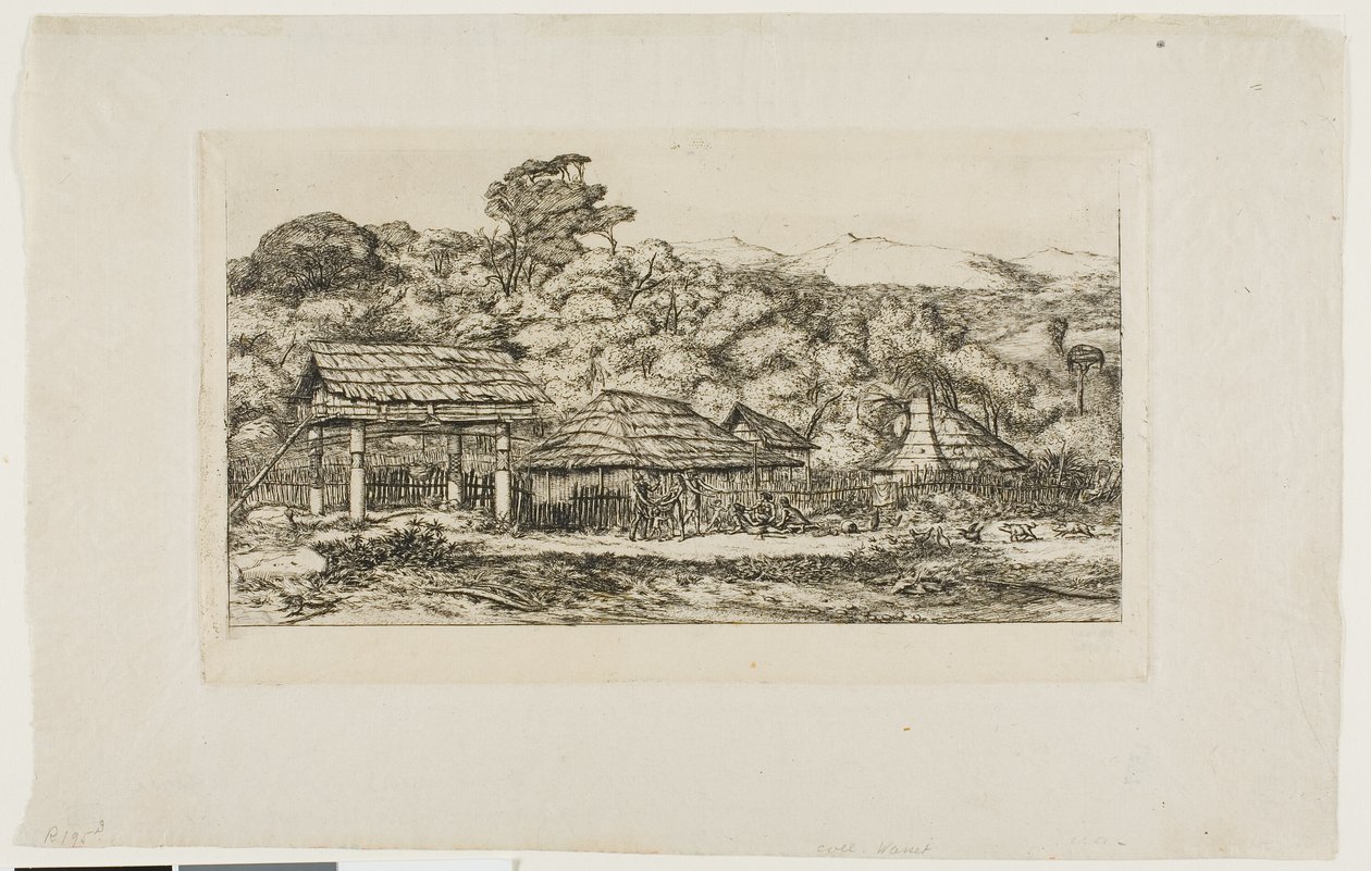 Granai e capanne dei nativi ad Akaroa, penisola di Banks, 1845 da Charles Meryon