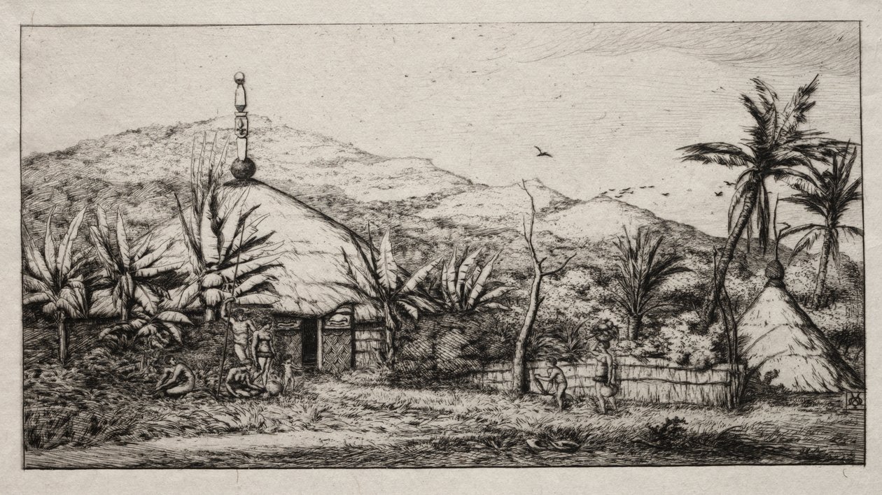 Nuova Caledonia: Grande Capanna Nativa sulla Strada da Balade a Puebo, 1845 da Charles Meryon