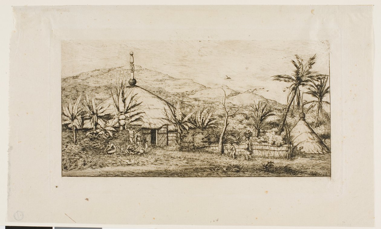 Nuova Caledonia: Grande capanna nativa sulla strada da Balade a Puépo, 1845 da Charles Meryon