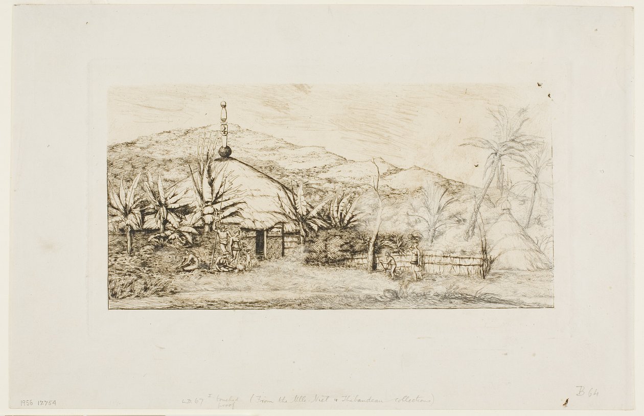 Nuova Caledonia: Grande capanna nativa sulla strada da Balade a Puépo, 1845 da Charles Meryon
