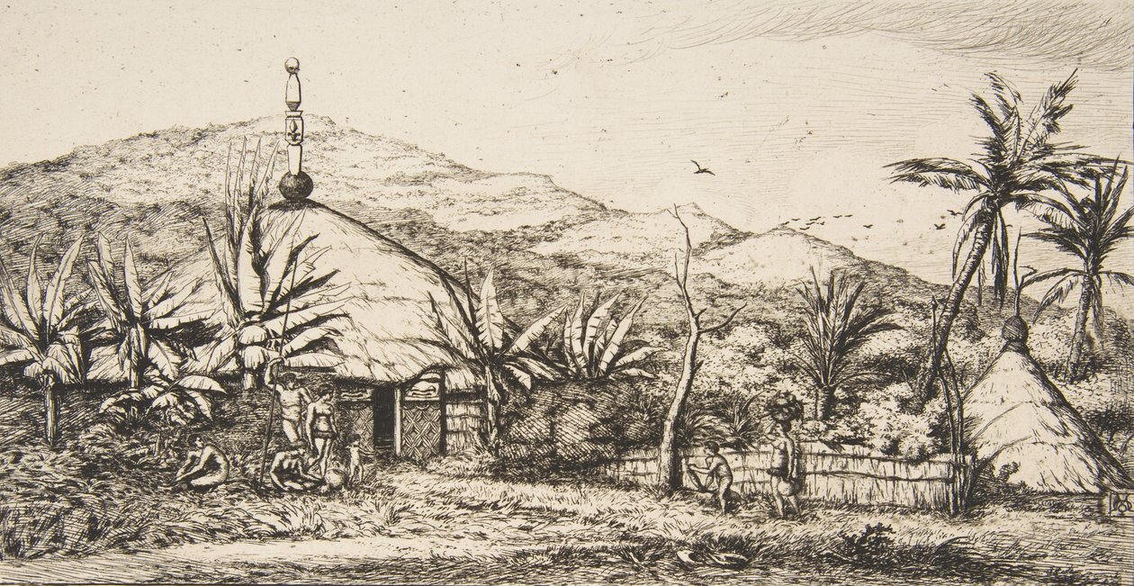 Nuova Caledonia: grande capanna nativa sulla strada da Balade a Puebo, 1845, 1863 da Charles Meryon