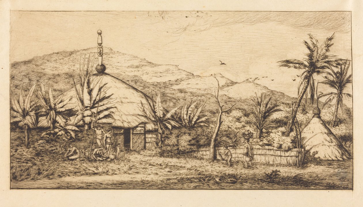 Nuova Caledonia: Grande capanna indigena sulla strada che va da Ballade a Poepo, 1845 (New Caledonia: Large Native Hut on the Road from Balade to Puebo, 1845) da Charles Meryon