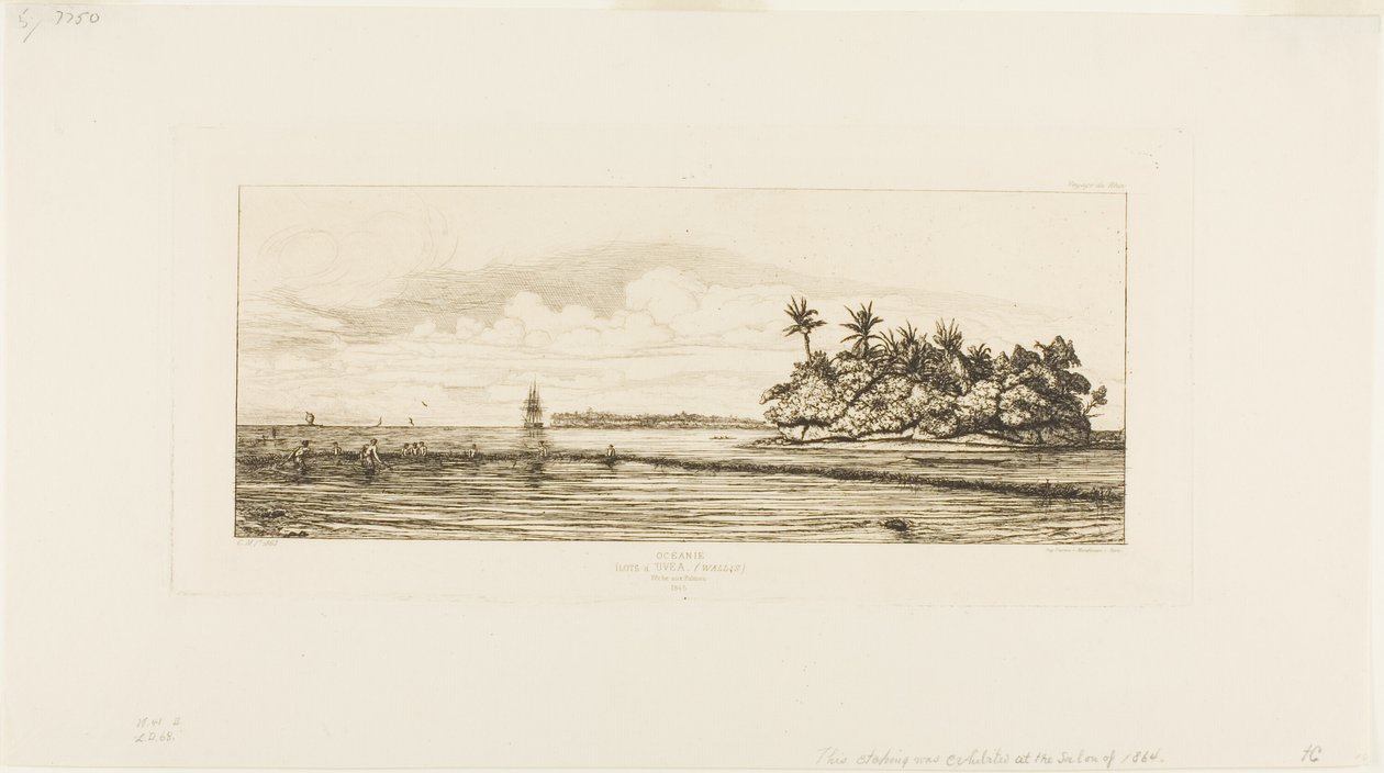 Oceania: Pesca, vicino a isole con palme nel gruppo Uea o Wallis, 1845 da Charles Meryon