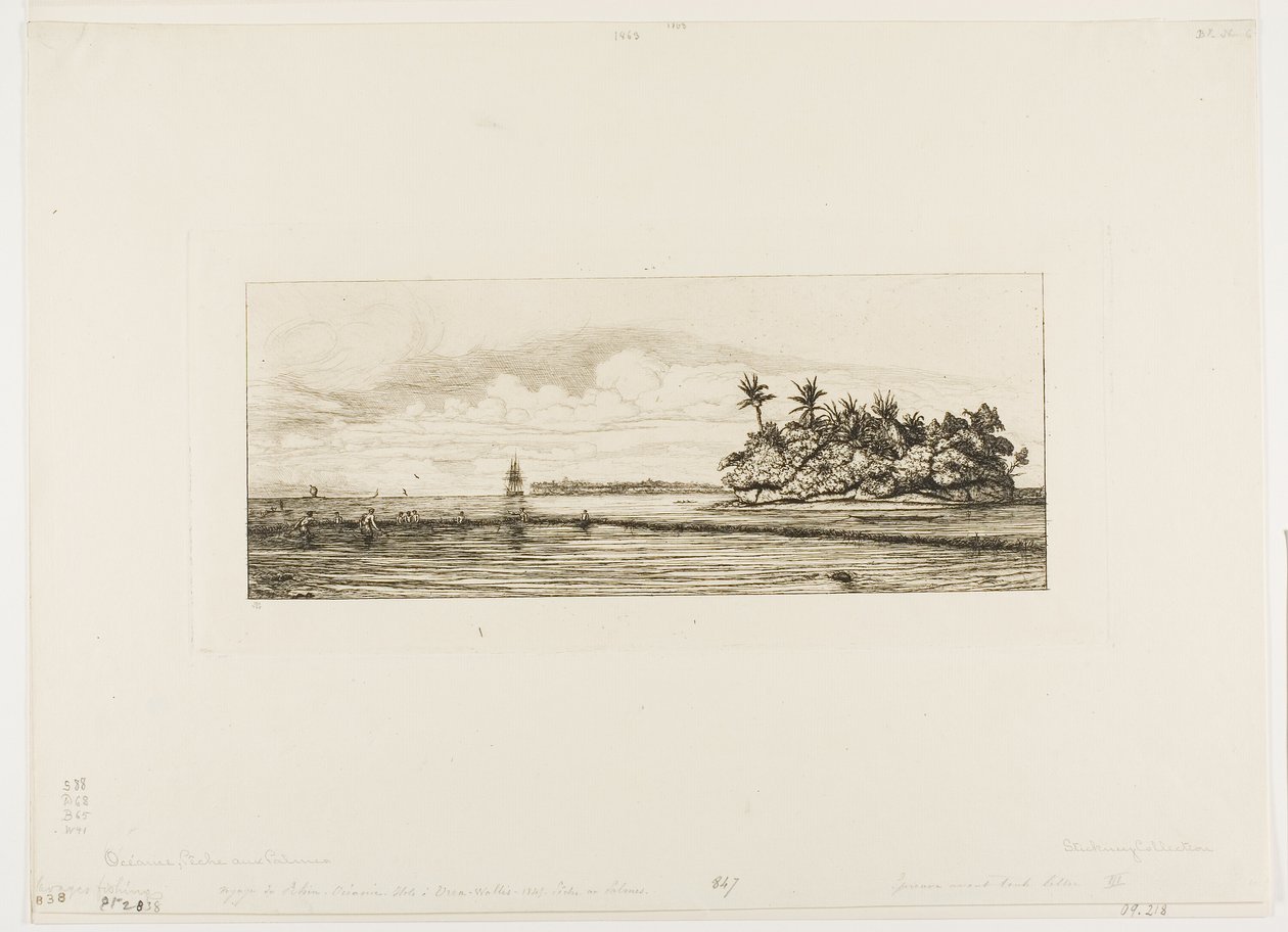 Oceania: Pesca, vicino alle isole con palme nel gruppo Uea o Wallis, 1845 da Charles Meryon
