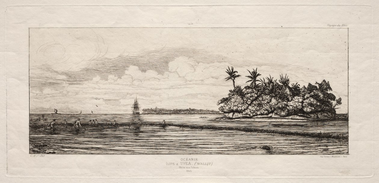 Oceania: Pesca vicino alle Isole con Palme nel Gruppo Uea o Wallis, 1845 da Charles Meryon