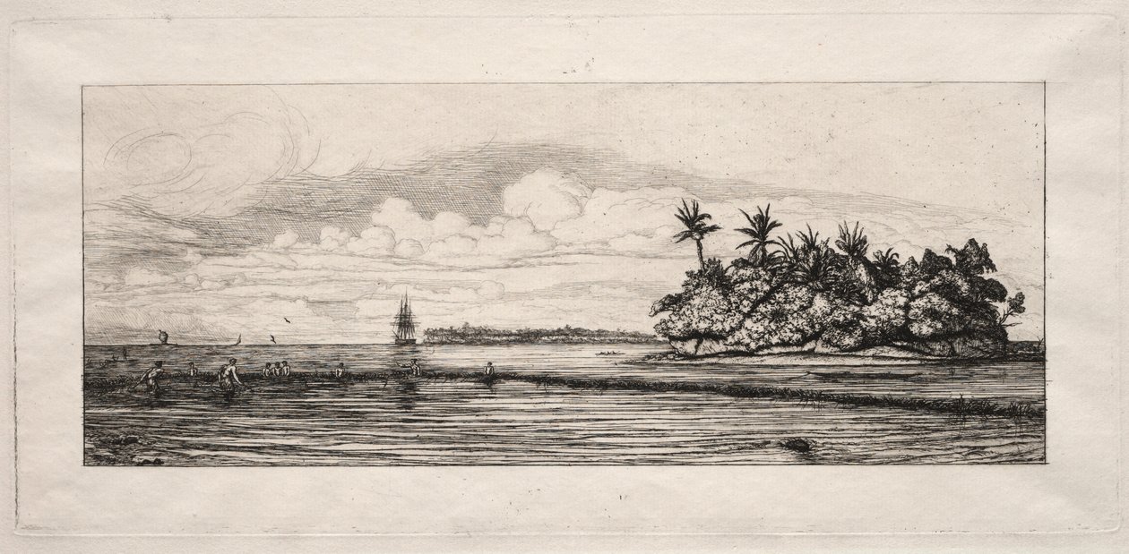 Oceania: Pesca vicino alle isole con palme nel gruppo Uea o Wallis, 1863 da Charles Meryon