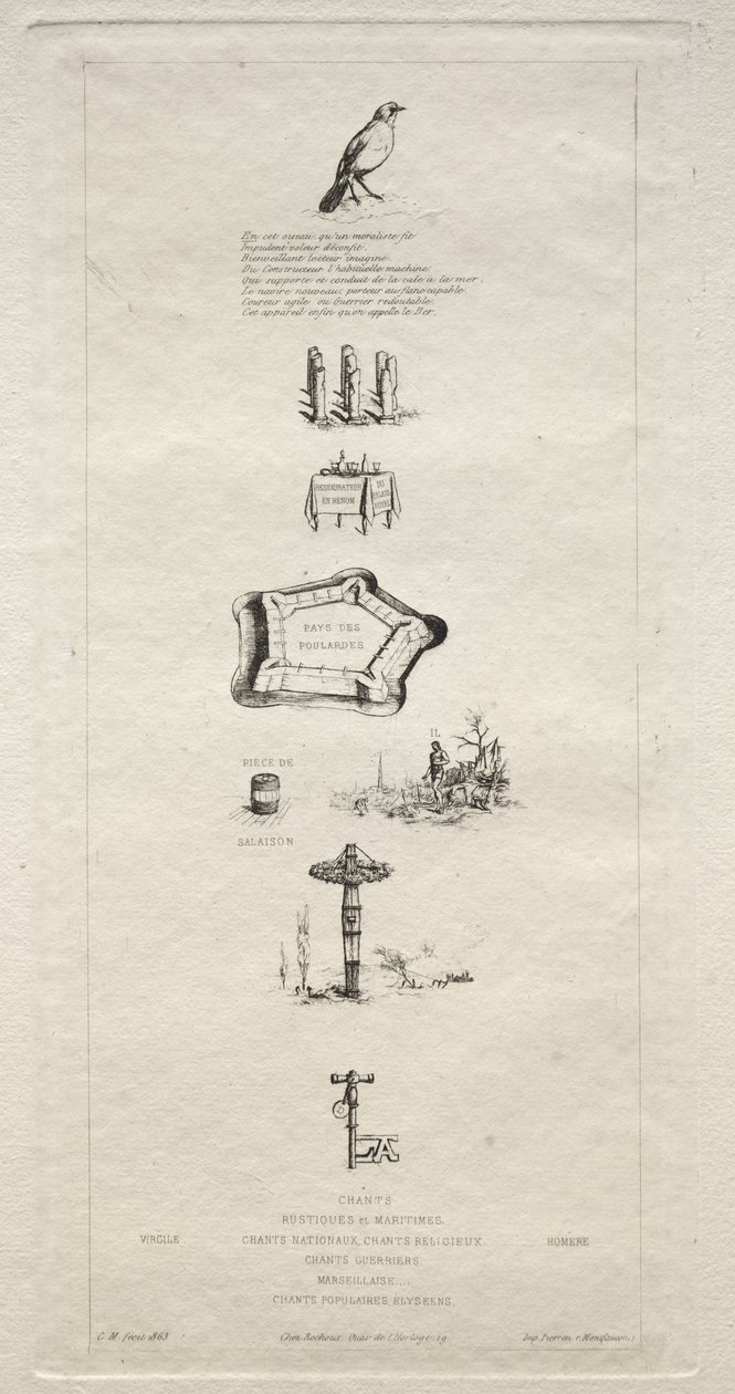 Rebus: Beranger non era davvero forte perché non aveva mai avuto la chiave dei campi, 1863 da Charles Meryon