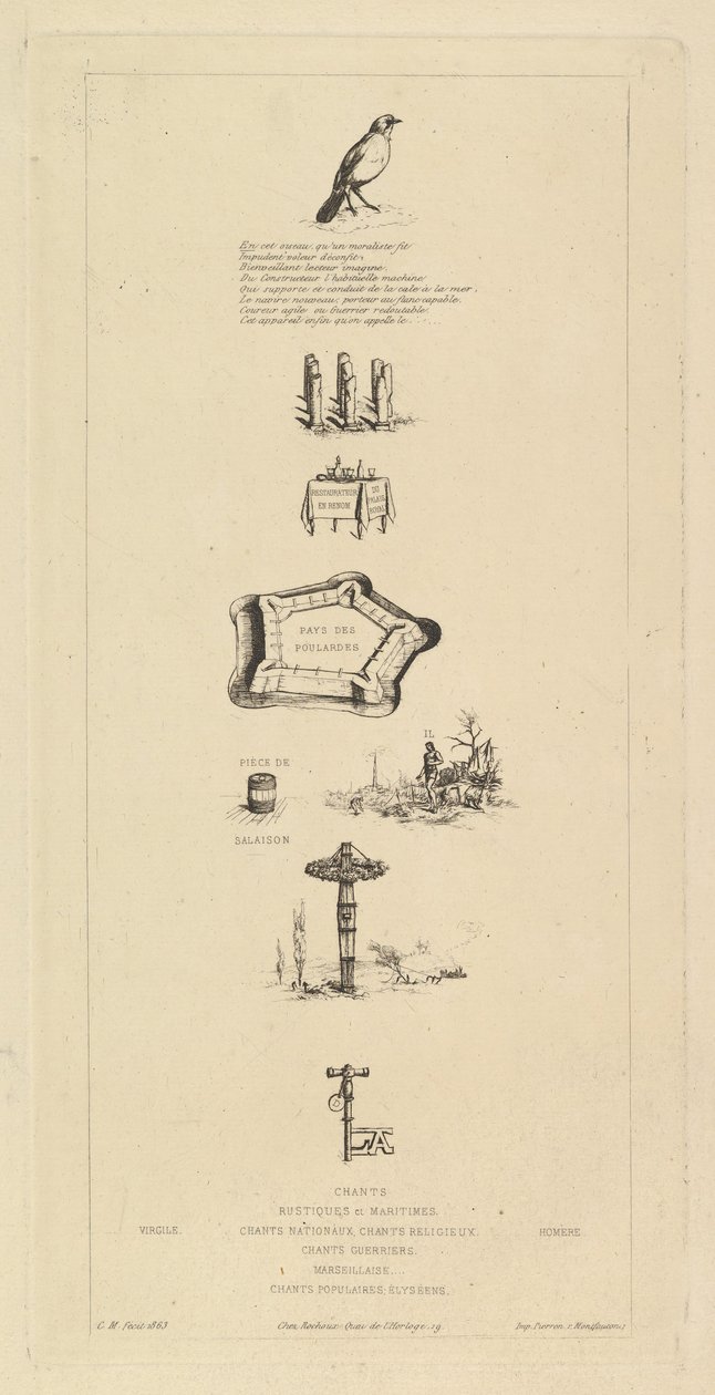 Rebus: Béranger non era davvero forte, perché non ha mai avuto la chiave dei campi, 1863 da Charles Meryon