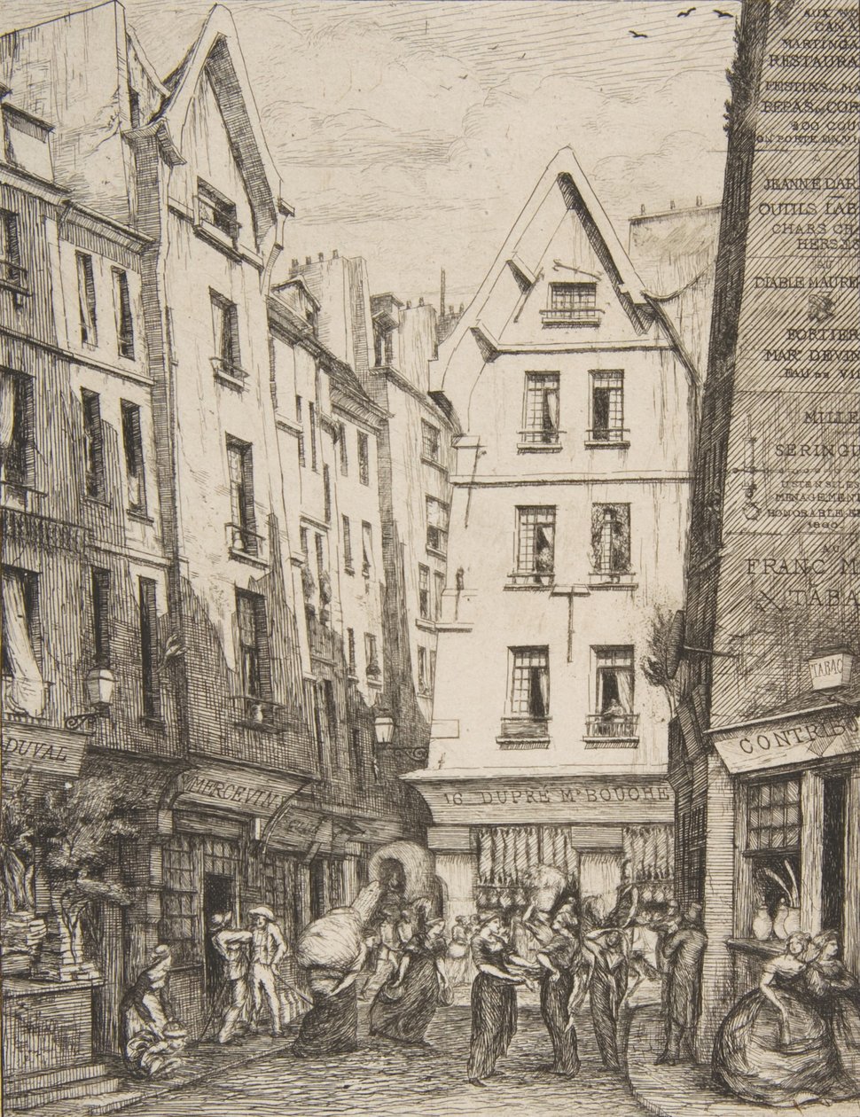 Rue Pirouette aux Halles, Parigi, dopo Laurence, 1860 da Charles Meryon