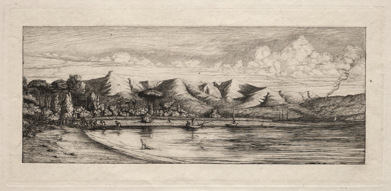 Pesca con la Rete al Largo di Charcoal Burners Point, Akaroa da Charles Meryon