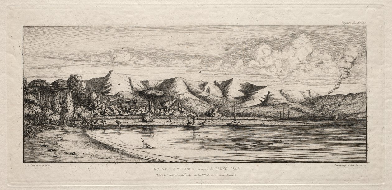 Pesca sulla Senna al Punto dei Carbonai, Akaroa, Penisola di Banks, 1845 da Charles Meryon