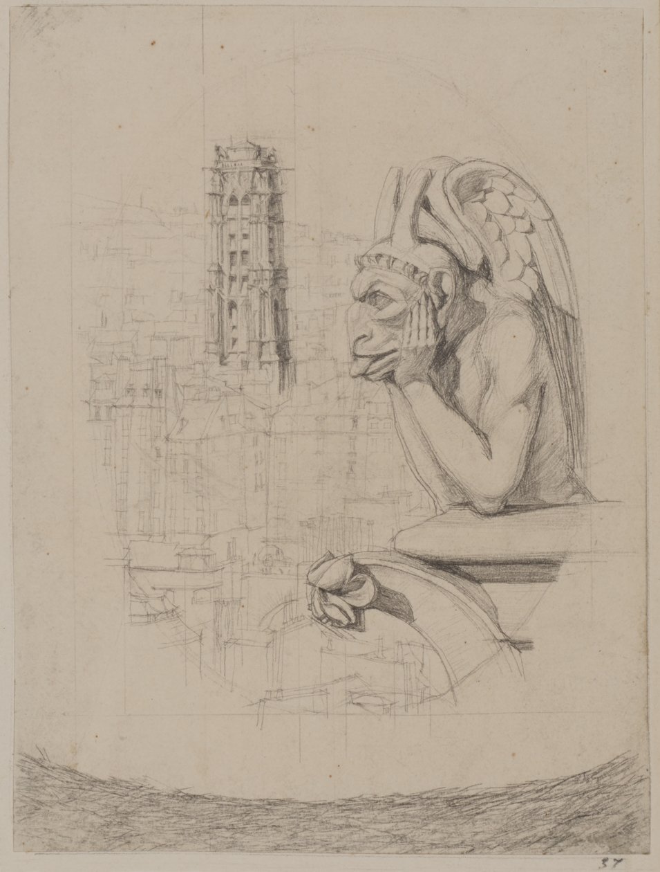 Studio per «Le Stryge»: La chimera e la torre di Saint-Jacques da Charles Meryon