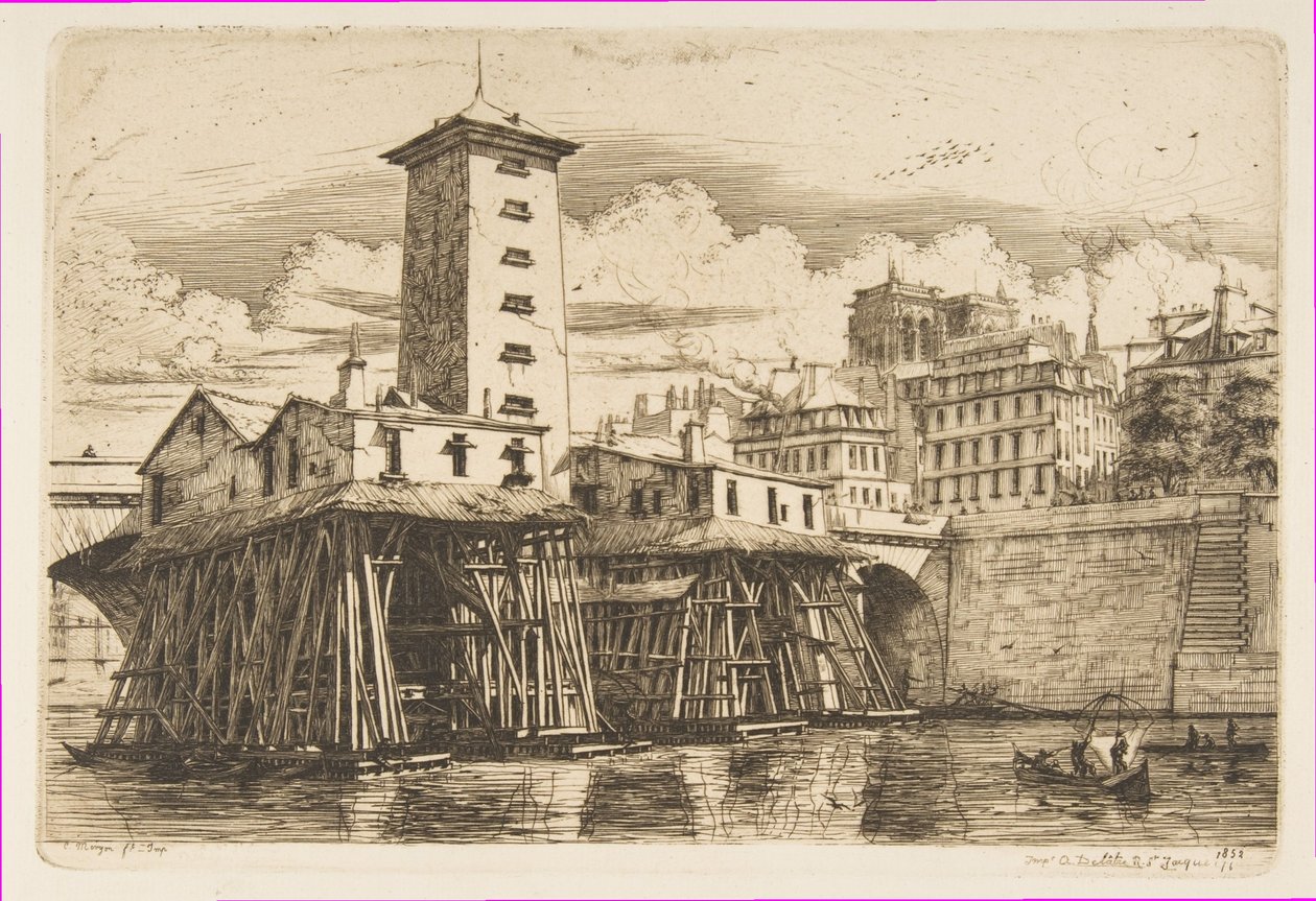 La pompa di Notre-Dame, Parigi da Charles Meryon