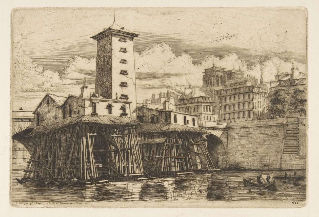 La pompa di Notre-Dame, Parigi da Charles Meryon