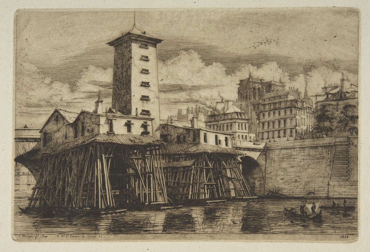 La pompa di Notre-Dame, da «Acqueforti di Parigi» da Charles Meryon