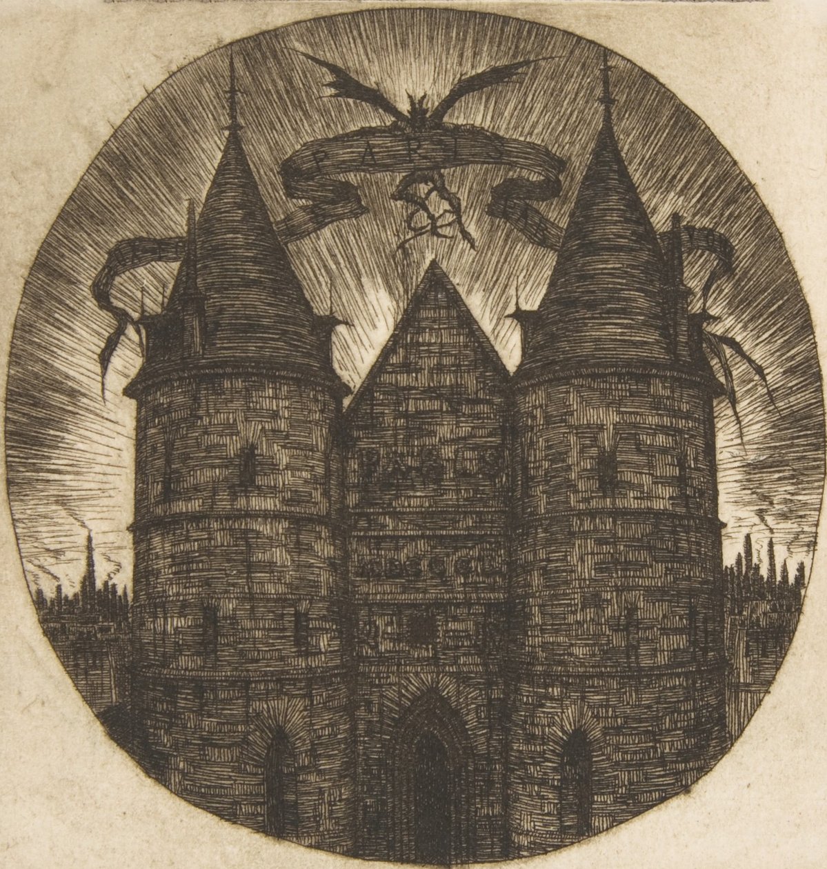 La vecchia porta del Palais de Justice, Parigi, 1854 da Charles Meryon