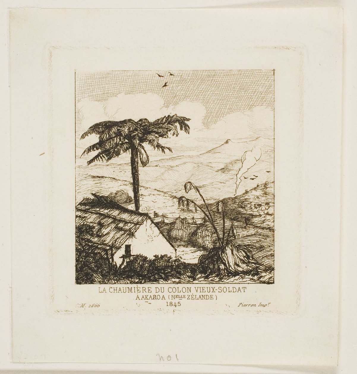 Il cottage di paglia del vecchio soldato, Akaroa, 1845 da Charles Meryon