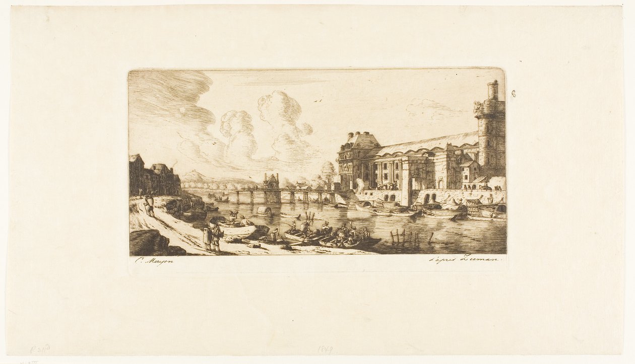Il "Pavillon de Mademoiselle" e parte del Louvre da Charles Meryon
