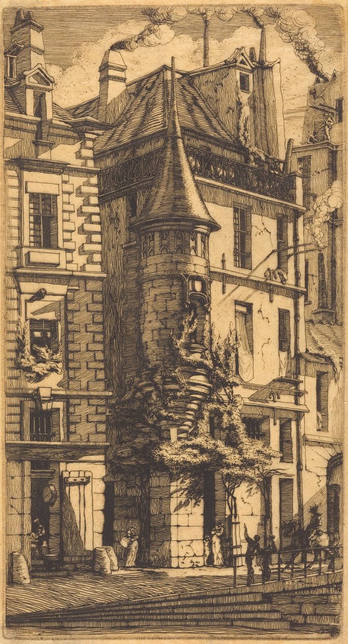 Torretta in Rue de la Tixéranderie, Parigi (casa con torretta, via dei Tessitori, Parigi) da Charles Meryon