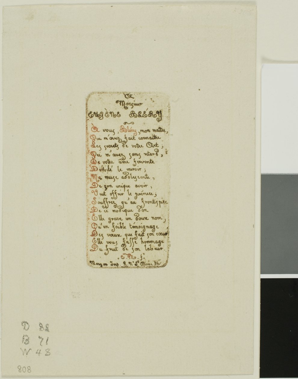 Versi dedicati a Eugène Bléry, n. 1 da Charles Meryon
