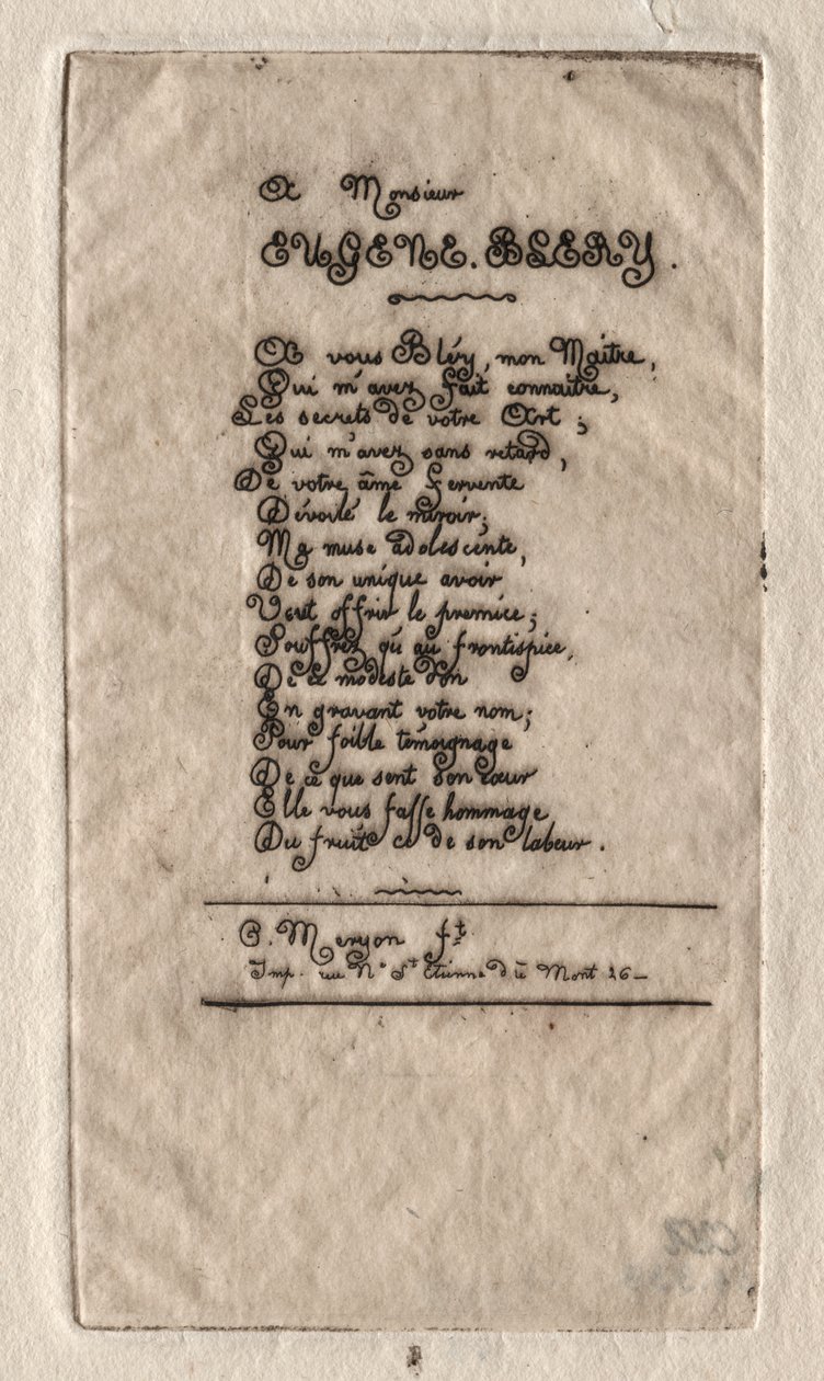 Versi a Eugène Bléry da Charles Meryon