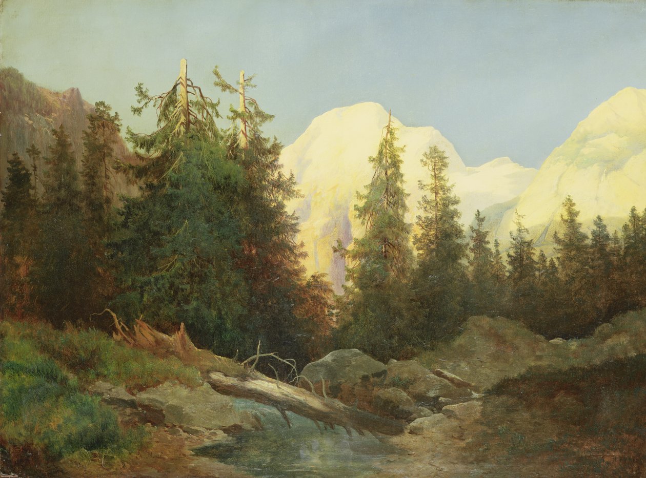 Tramonto in Alto Adige (olio su tela) da Charles Morel
