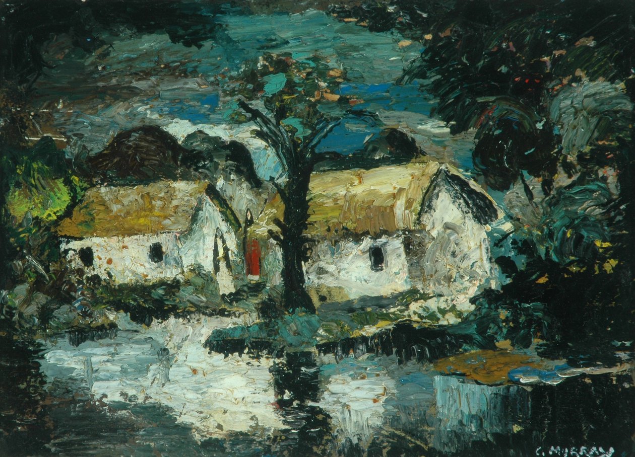 Cottage con ruscello (olio su tavola) da Charles Murray